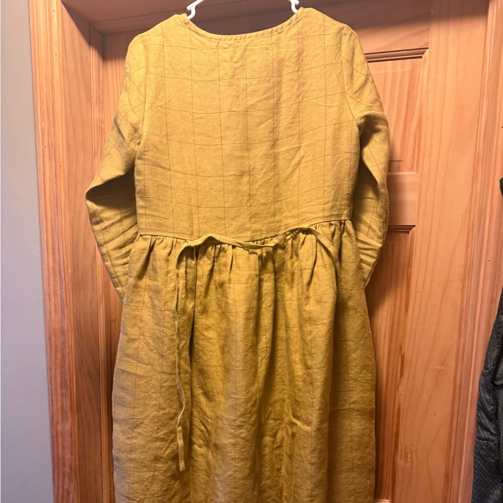 notPERFECTLINEN Mustard checks mama dress - Picture 2 of 5